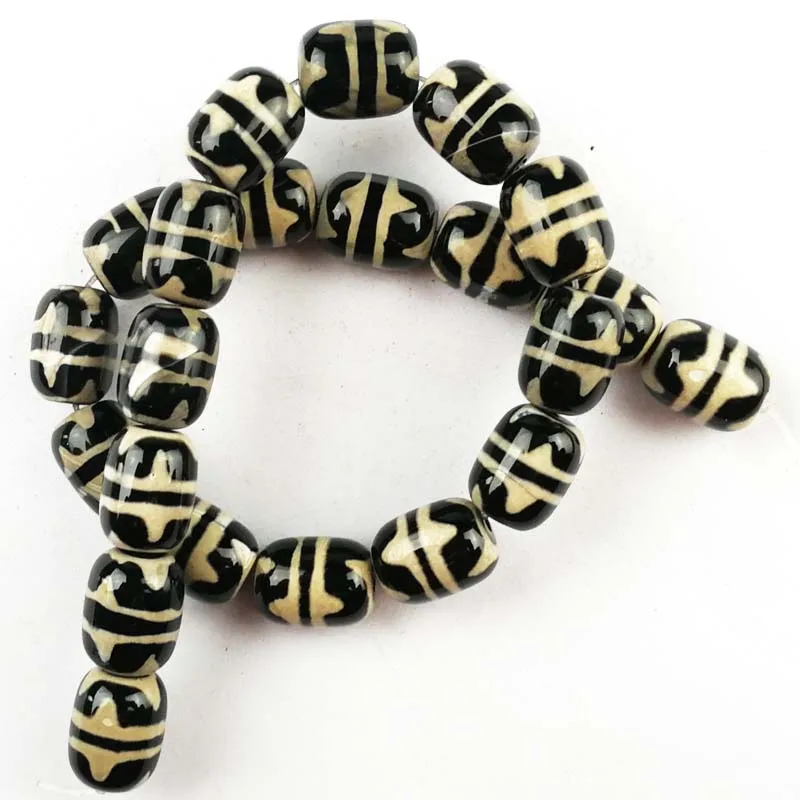 

(Free Shipping) 1Strand 16x12mm Black White Tibet Agaets Heaven Eye Drum Loose Bead 15.5 inch CJ20190327082