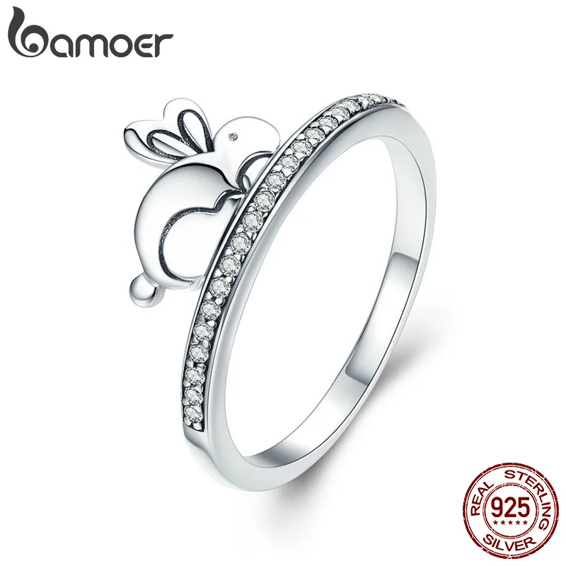 

BAMOER Animal Ring 100% 925 Sterling Silver Cute Rabbit Clear CZ Finger Rings for Women Sterling Silver Jewelry Anel SCR300