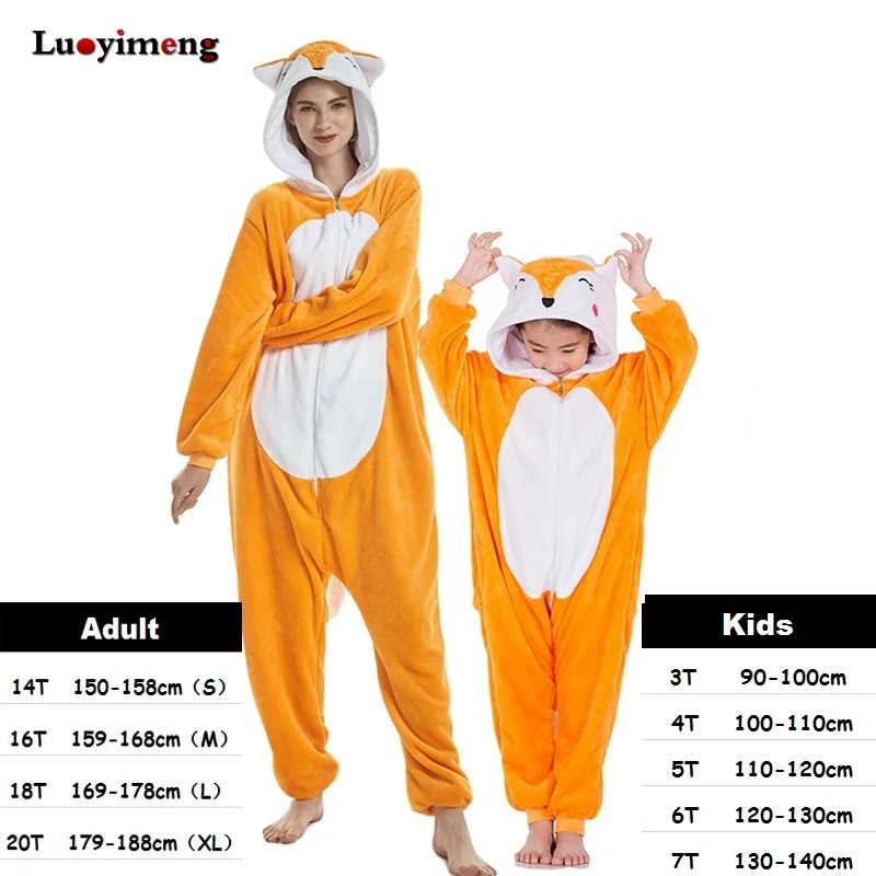 Animal Cat Onesie For Kids Pajama Sets Women Winter Cartoon One-Piece Onesies Adult Long Sleeve Anime Sleepwear Kigurumi Pijamas