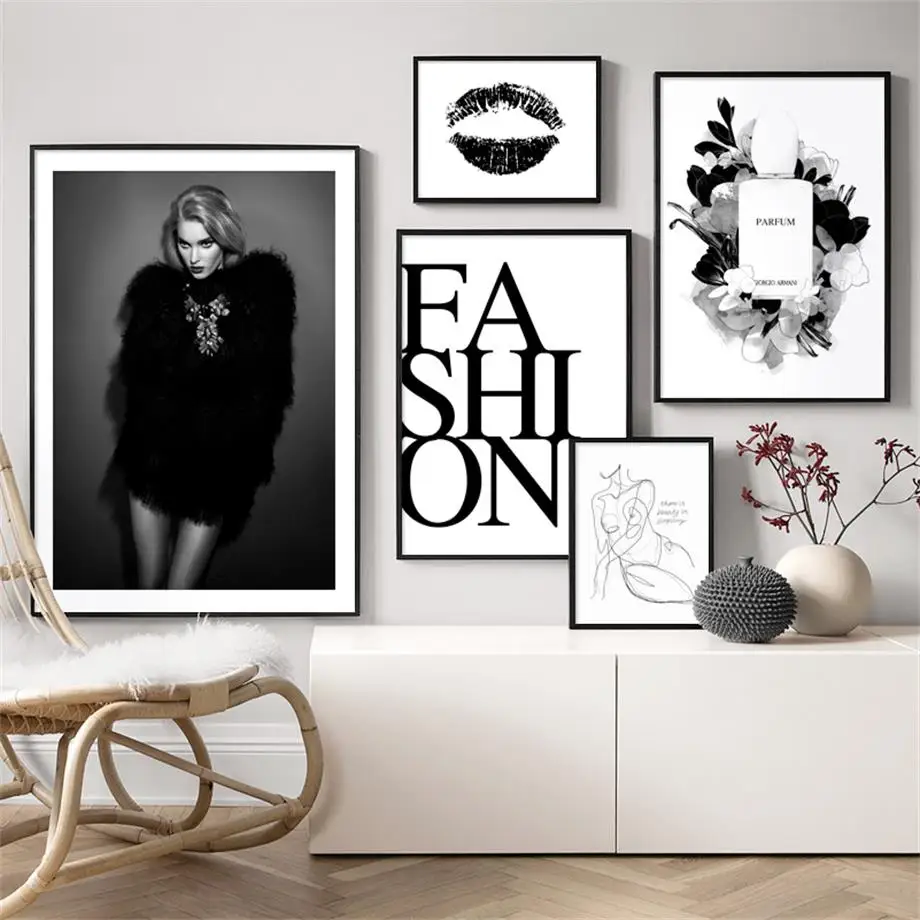 

Modular Prints Pictures Wall Art Home Decor Fashion Paris Lips Girl Lines Painting Modern Nordic Canvas Poster For Living Room