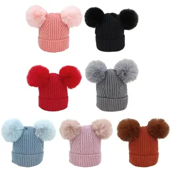 

Winter Warm Boys Girls Beanie Cap Autumn Kids Knitted Hat Solid Color Children Ball Knitted Caps Infant Baby Beanies Hats Access