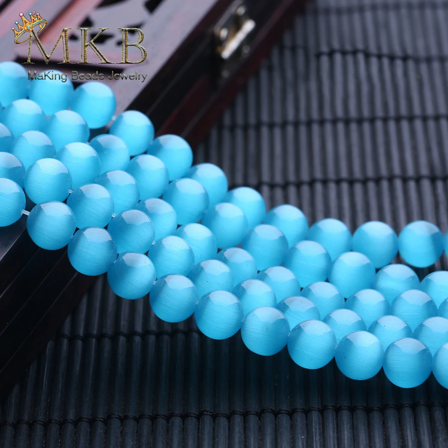 

Wholesale Lake Blue Cat Eye Round Beads Natural Stone Beads For Jewelry Making 6mm 8mm 10mm 12mm Spacer Beads Diy Bracelet 15"
