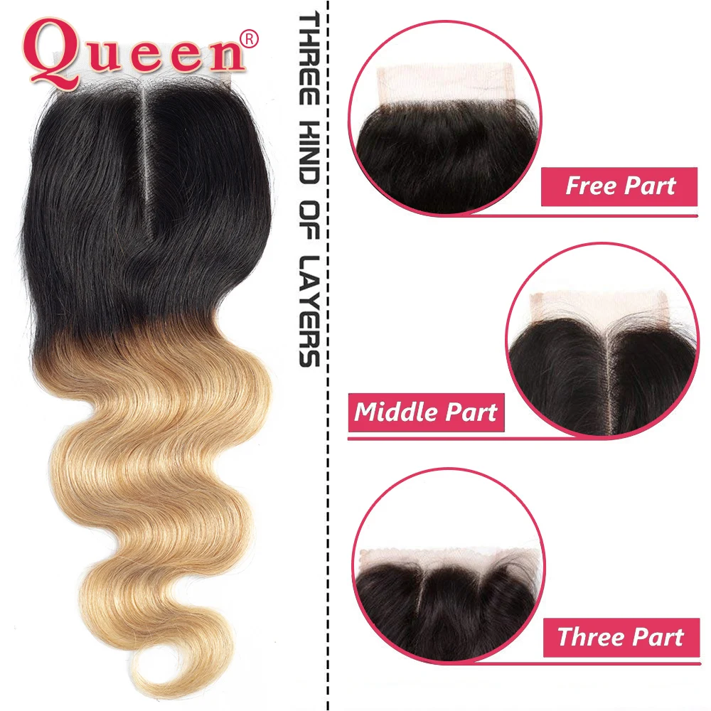 Queen hair Products человеческие волосы пучки с закрытием 3 пучка с кружевной застежкой 1B/27 Омбре блонд перуанские волосы remy