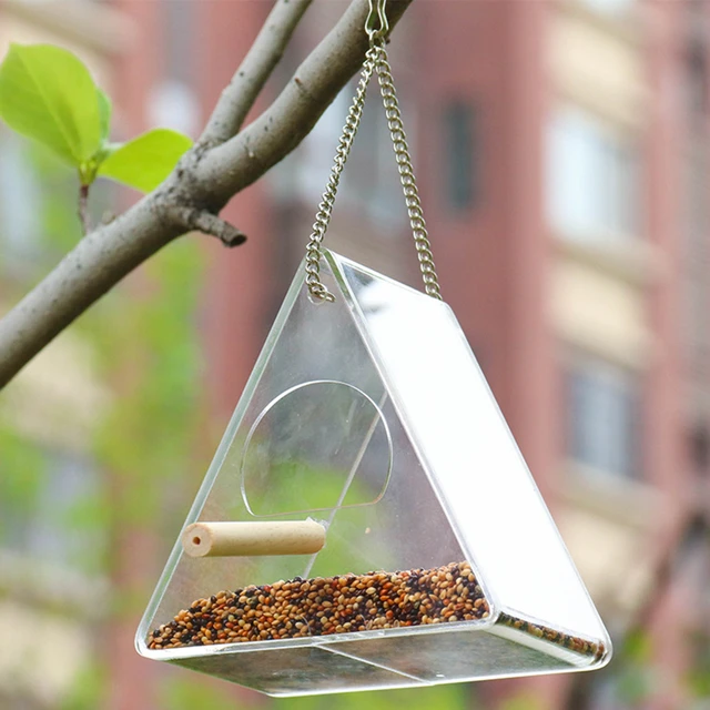 Bird Feeder Plastic Hanging Bird Food Container Transparent Outdoor Parrot Feeder Waterproof Bird Feeder Pet Supplies