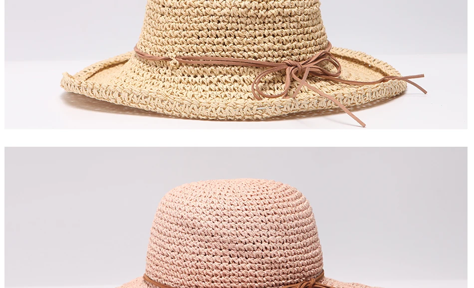 Ladybro Брендовая женская Солнцезащитная шляпа для женщин с бантом, рафия, соломенная складная шляпа, летняя шляпа с широкими полями, Пляжная женская шляпа
