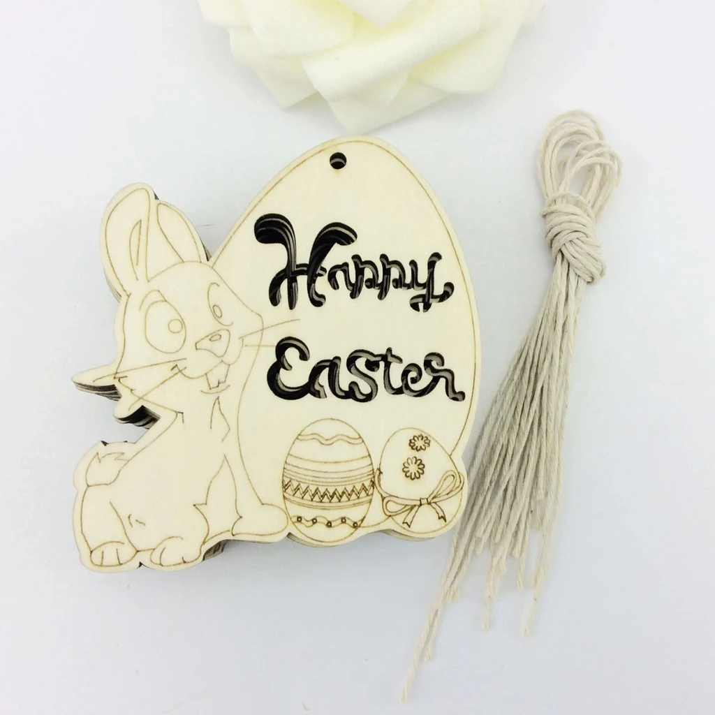 New 10pcs Happy Easter Wood Shape Tag Egg Rabbit Hanging DIY Craft Embellishment Christmas Wedding Party Favor Home Decor Gift