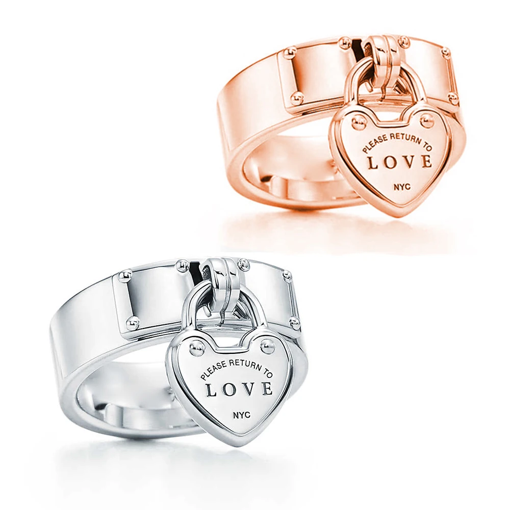 

Tiff 100% 925 Sterling Silver New Heart -shaped Luxury Ring In Gold Simple Pink Heart -shaped Suitable Christmas Present Diy