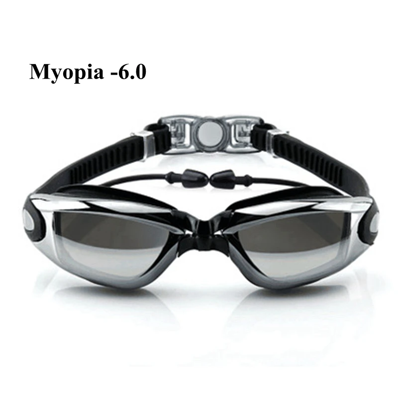 myopia 600 Противотуманные Swmming очки с затычкой для ушей силиконовые очки для плавания для близорукости УФ-защита очки для дайвинга Мужские Женские диоптрийные очки для плавания - Цвет: myopia 600