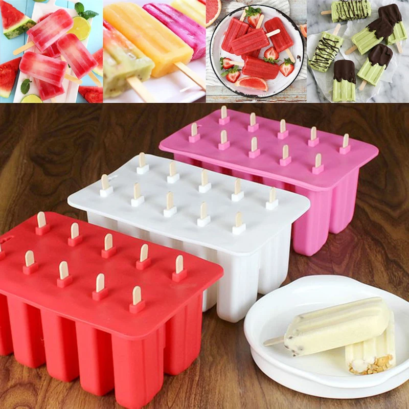 DIY 10 Cell Frozen Lolly Juice Maker Ice Cream Pop Mold Popsicle Yogurt Icebox