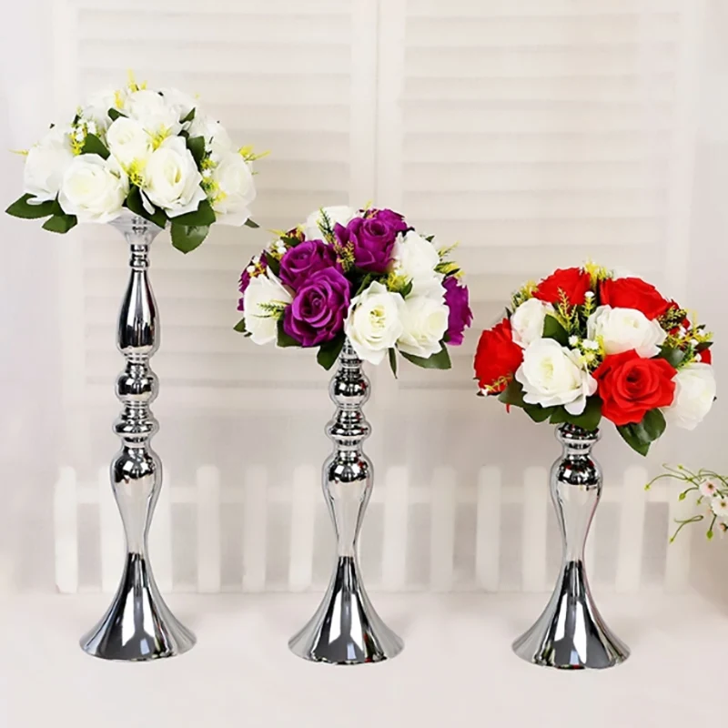 

ERMAKOVA 3 Sizes Silver Candlestick Flower Garden Table Flower Vase Candle Holder Wedding Road Guide Prop Home Decoration