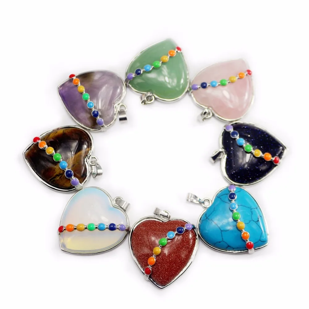 

Healing Balance Reiki Stone Pendants Real Natural Stone 7 Chakra Pendants Heart Point Amethysts Quartz Stone Penants Women Lover