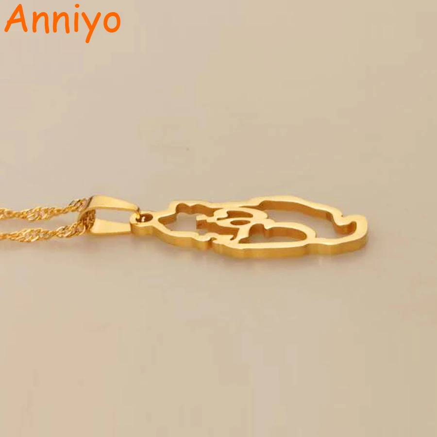 Anniyo Qatar Country Map Pendant & Thin Chain for Women/Girl Gold Color