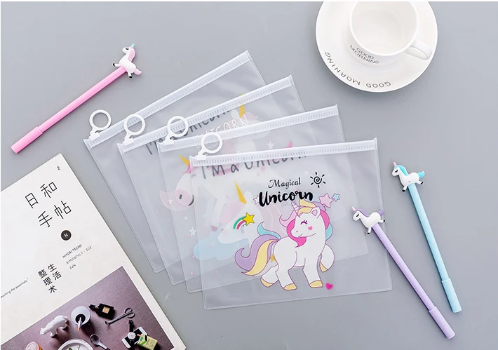 

Cartoon Unicorn Pink Leopard Transparent PVC Document Bag File Folder Stationery Organizer