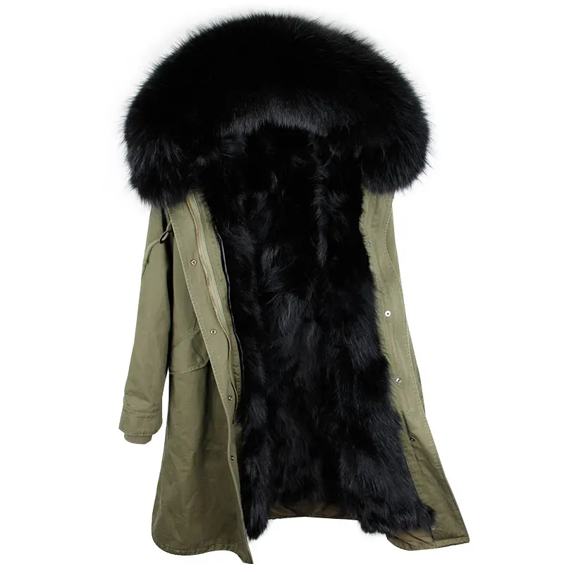 Новая зимняя Женская куртка x-long, парка выше колена, пальто с натуральным мехом, большой воротник из меха енота, верхняя одежда с капюшоном, толстые теплые парки