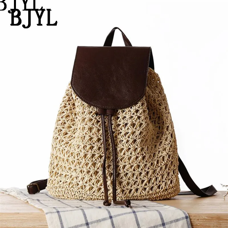 

Women Backpack Drawstring Female Fashion Straw Bag Summer Beach Popular Lady Weave Back Pack Bag Large Travel Mochila