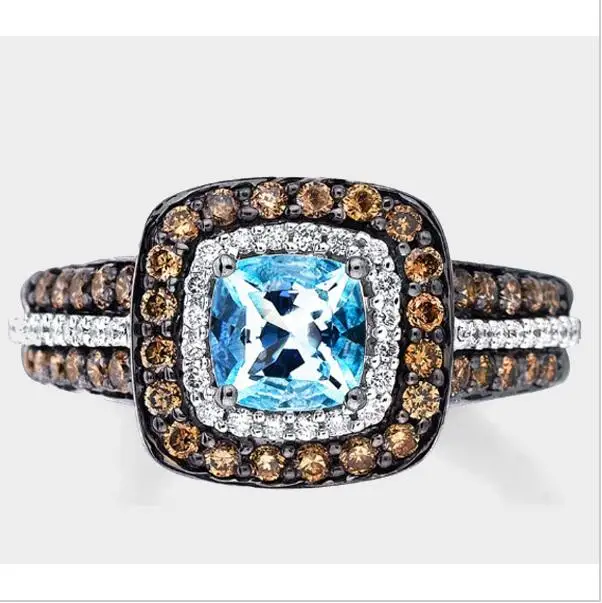 Big Sale 2017 new arrived nice women jewelry,coffee cz big blue stone lady fashion engagement