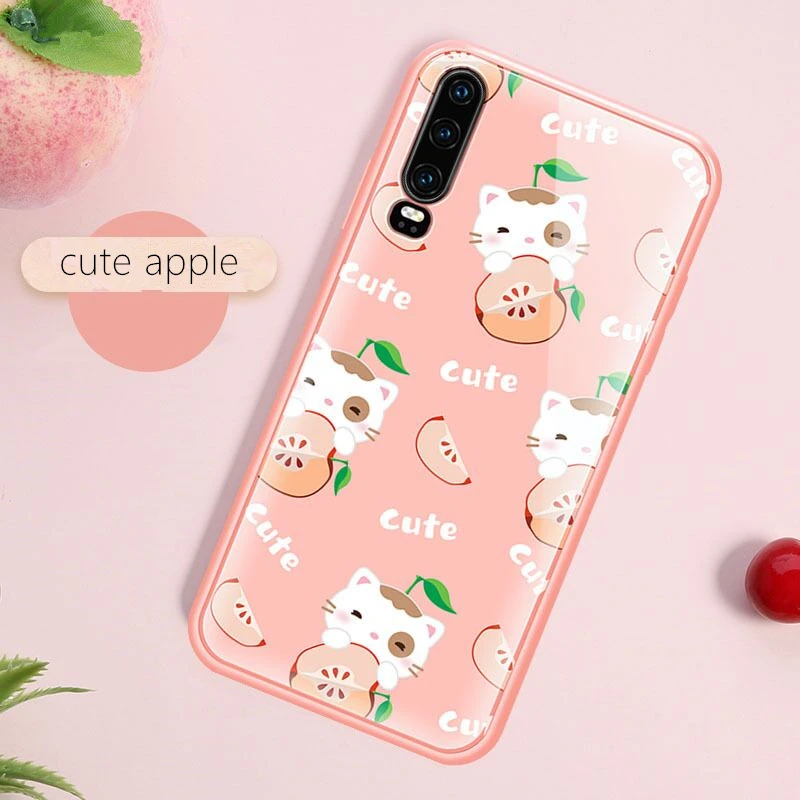 

fruit plattern Tempered glass case for huawei P30/P30 pro, hard glass+soft frame cover for huawei phone,original,non-fading