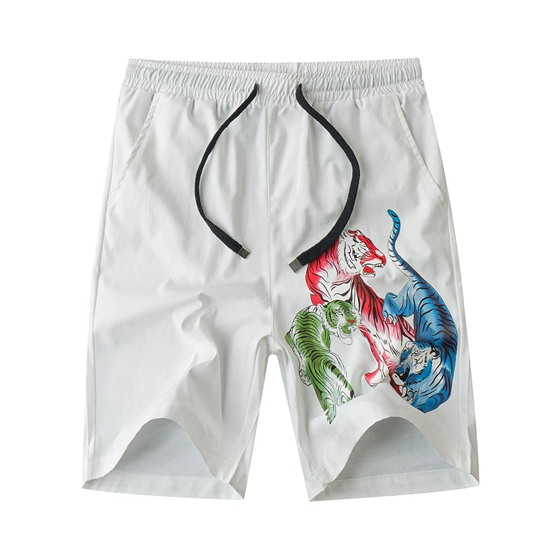 

White Mens Shorts Summer Flower Shorts Asian Size S M L XL XXL XXXL XXXXL Lace-up shorts