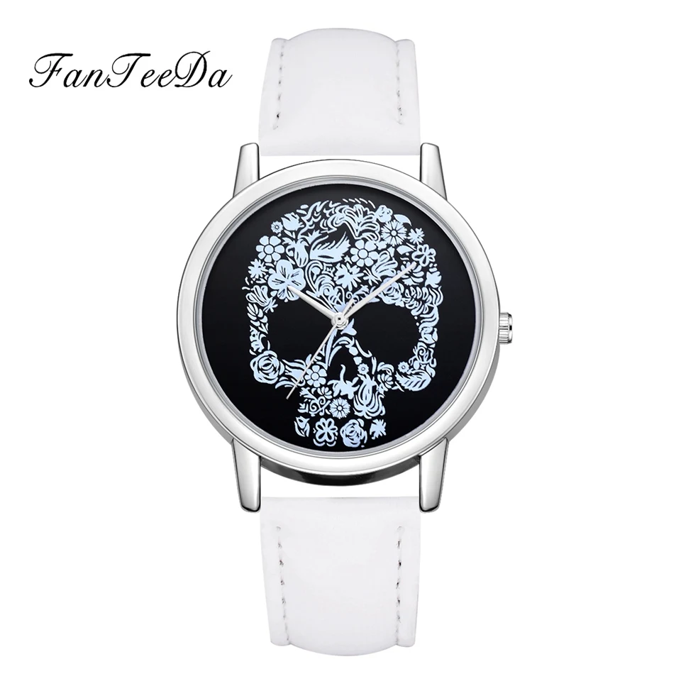 

Fanteeda Brand Skull Watch Terror Boy Girls Jewerly Watch Fashion Silver Black Leather Business Clock Women Quartz Watches Gift