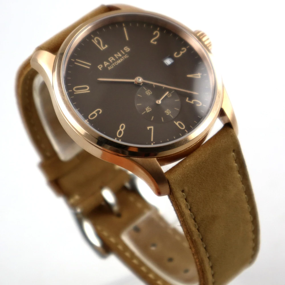 42mm parnis coffee dial rose golden case date automatic movement mens watch 42mm parnis coffee dial rose golden case date automatic movement mens watch