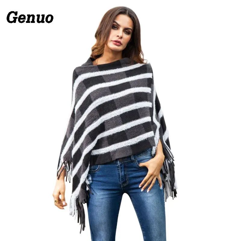 Genuo Women's Ponchos Capes Winter Knit Sweater With Tassel 2018 Autumn Crop Top Pullover Femme Oversized Sweaters Jumpers Genuo Women's Ponchos Capes Winter Knit Sweater With Tassel 2018 Autumn Crop Top Pullover Femme Oversized Sweaters Jumpers