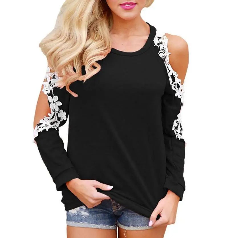  KANCOOLD T-Shirt new high quality fashion Off Shoulder Lace Top Long Sleeve T-Shirt Ladies Casual T