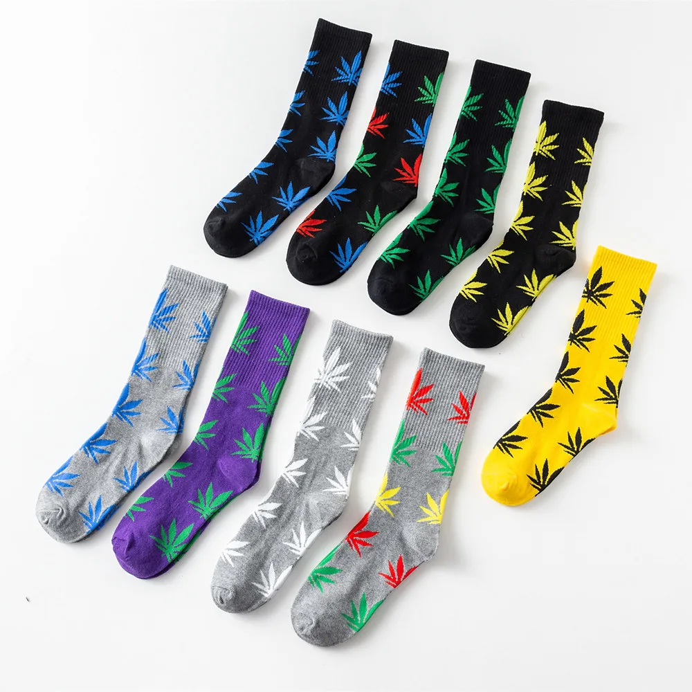 

Multicolored Maple Leaf Printing Hip Hop Crew Socks Funny Street Happy Socks Men Harajuku Divertidos Skateboard WZXW008