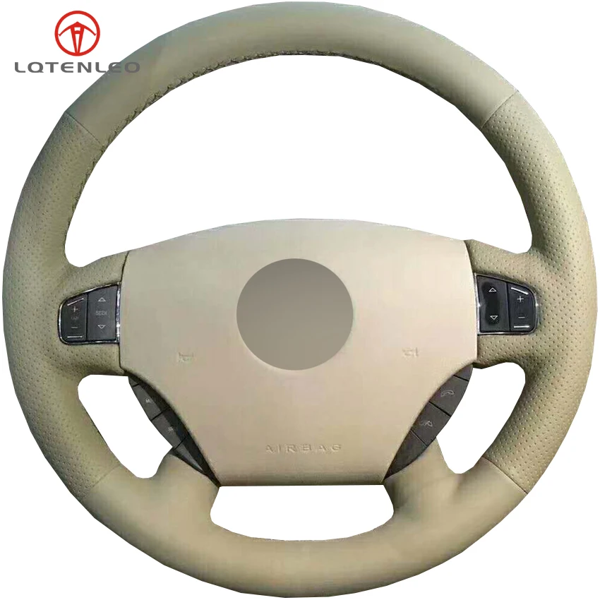 LQTENLEO Beige Genuine Leather DIY Hand stitched Car Steering Wheel