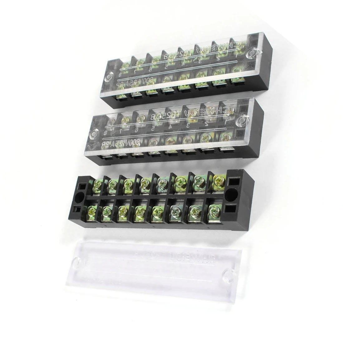 

3 Pcs 600V 25A 8 Positions Dual Rows Covered Barrier Screw Terminal Block Strip Black