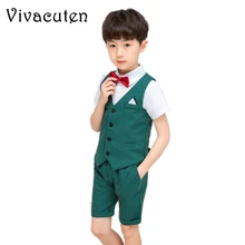 Комплект одежды для мальчиков; Детский костюм для свадьбы; праздничный смокинг для мальчиков на День рождения; деловой жилет+ брюки; комплект из 2 предметов; Детский костюм для сцены