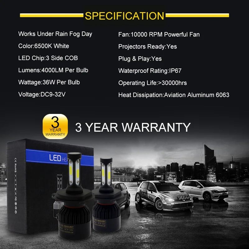 Edislight-H4-H7-H13-H11-H1-H3-9005-9006-COB-Car-LED-Headlight-72W-8000LM-High (5)