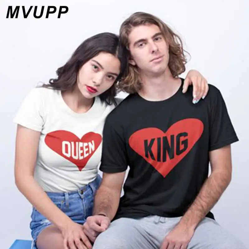Мужская и женская футболка с парой Love heart king queen смешная модный костюм для мужчин