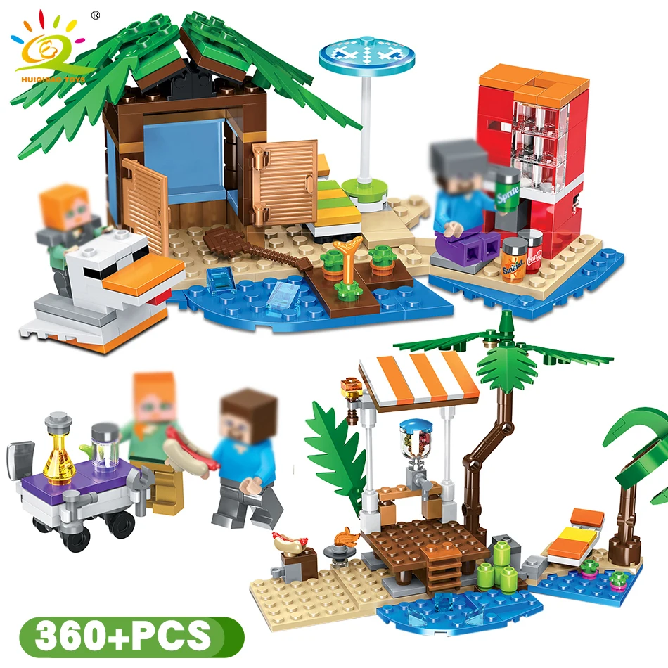 

My World 2in1 Seaside Beach Building Blocks Compatible Legoed Minecrafted City Figures Vending Machine Bricks Toys For Children