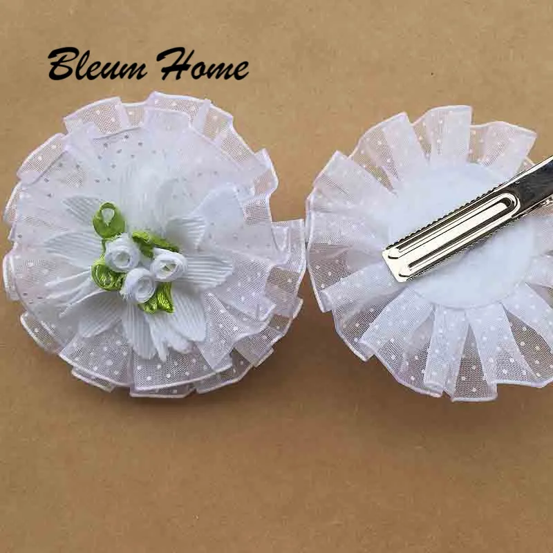 

2pcs Bleum Home Big Hair Bow Solid lace white Polka dot flowers Ribbon Hairgrips Hair Clips Headwear Barrette Bowknot For Girls