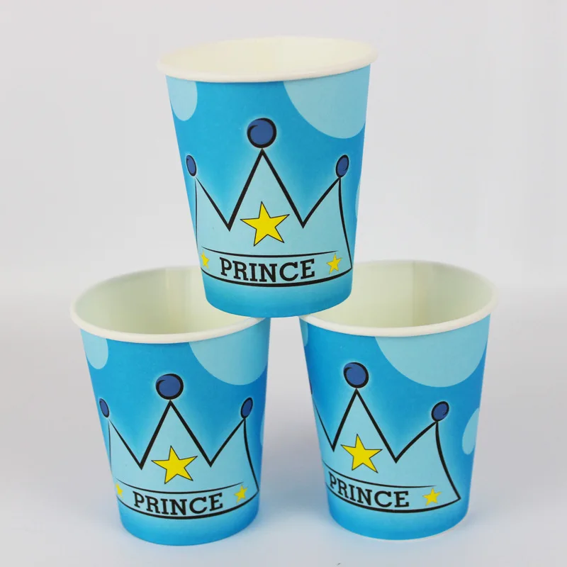 cup 6 pcs Корона принца тема посуда набор для дня рождения украшения Детские воздушные шары салфетки чашки скатерть и флаги набор соломинок для вечеринок - Цвет: cup 6 pcs