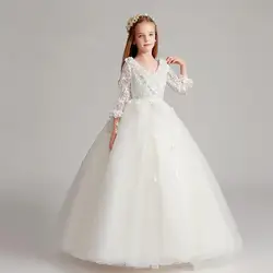 Сказочное новейшее платье принцессы с рукавами три четверти цветочной аппликацией на заказ платье с цветочным узором для девочек для