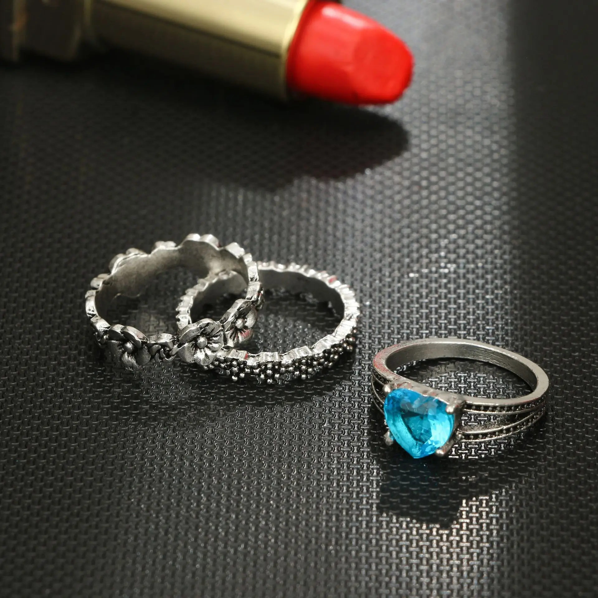 1 комплект, океанское синее Винтажное кольцо на кончик пальца для женщин геометрической формы, в стиле бохо, цветок, кристалл, кольцо, набор, богемное ювелирное изделие на палец