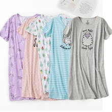 Marca designer homewear feminino casual dos desenhos animados nightgown senhoras algodão camisola gola redonda feminina plus size vestido de dormir