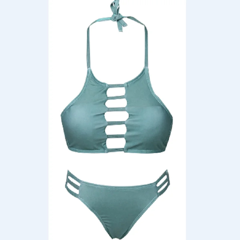 

2017 Sexy High Neck Bikini Bandage Swimwear Cut Out Swimsuit Retro Halter Bikini Set Brazilian Printed Summer Beach Suit