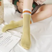 Весенние женские блестящие носки в стиле Харадзюку повседневные носки в полоску блестящие серебряные носки для девочек женские носки средней длины Calcetines Mujer