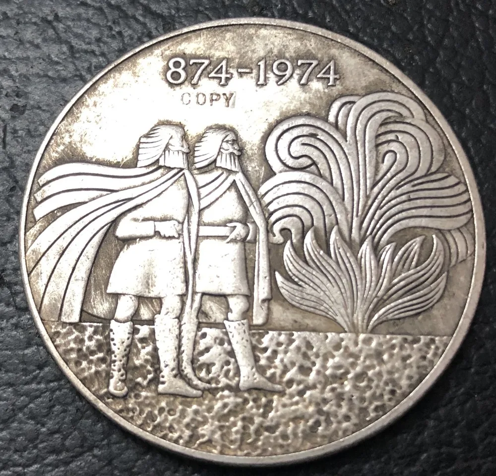1974 Icecreamland 1000 Kronur 1 е расчетное серебряное покрытие КОПИЯ монета|Безвалютные