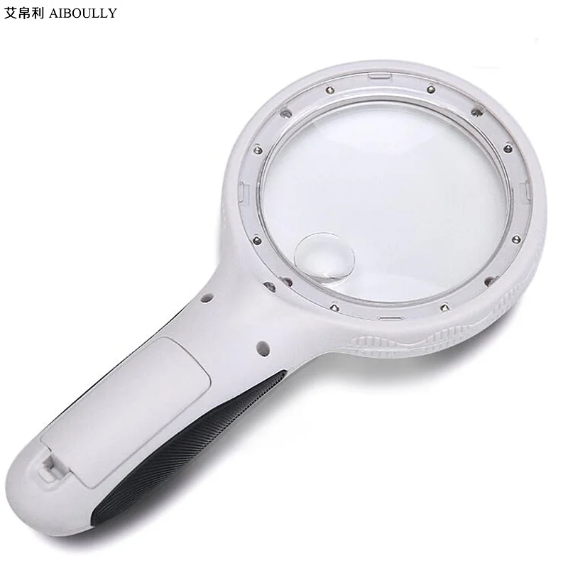 

AIBOULLY 20X-10X Portable Magnifier Outdoor Survival Tool Jewelry Coin Identification With LED Light and UV Lamp Elderly reading