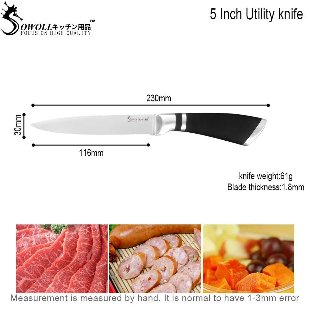 SOWOLL ручной работы 5 шт. нож из нержавеющей стали набор кухонных ножей столовые приборы инструменты для очистки овощей утилита нарезки хлеба шеф-повара набор ножей для приготовления пищи