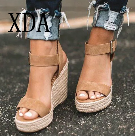 

XDA New Fashion Peep Toe super High Heel sandals Ankle Buckles Platform Sandals Espadrilles Gladiator Female Sandals Shoes L257