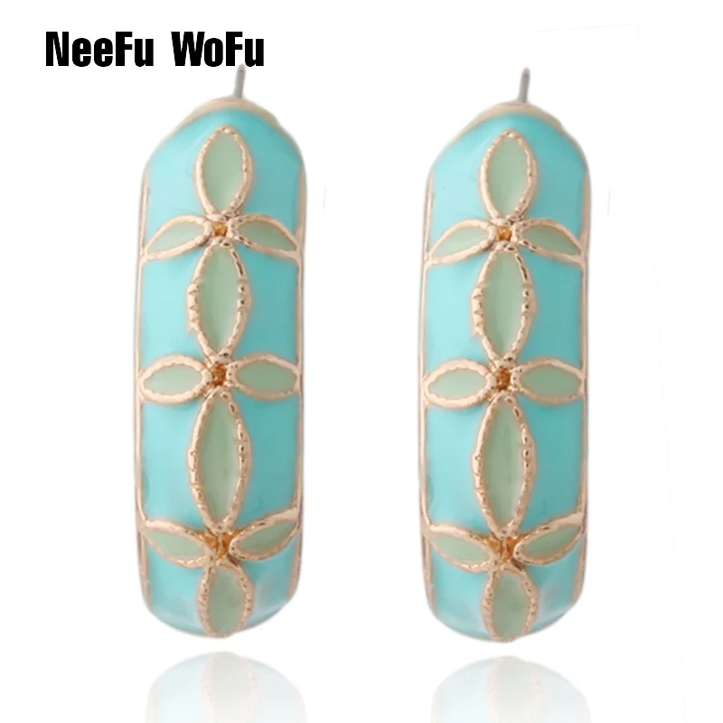

NeeFu WoFu Gradient brand Earring Flash Printed Metal for Woman Korean earring Ear Ring Large Brinco Printing Oorbellen Earrings