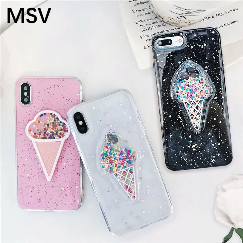 Soft TPU Glitter Bling Lovely Cartoon Cases For iPhone 8 8Plus 3D Dynamic Ice Cream Back Covers X 6 6s 7 Plus Coque |