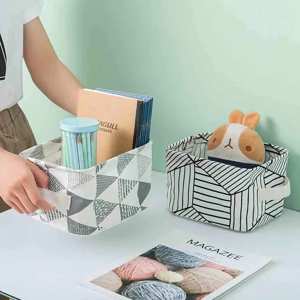 

Desktop Storage Box Cute Printing Waterproof Organizer Cotton Linen Sundries Storage Basket Cabinet Underwear Storage Bag 2019