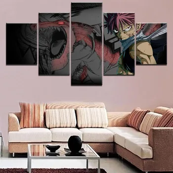 

Modern On Canvas Wall Art Picture Home Decoraive Boys Room 5 Pieces Animation Fairy Tail Igneel Natsu Dragneel Unique Painting