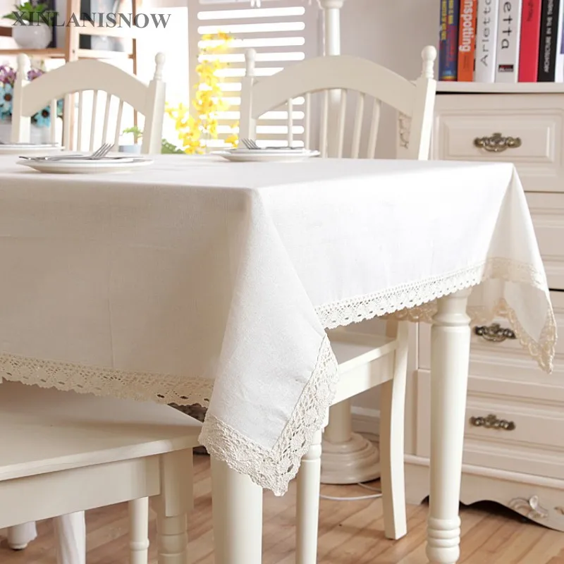 100 Cotton Thick canvas Tablecloth Solid White Dandelion Linen Table