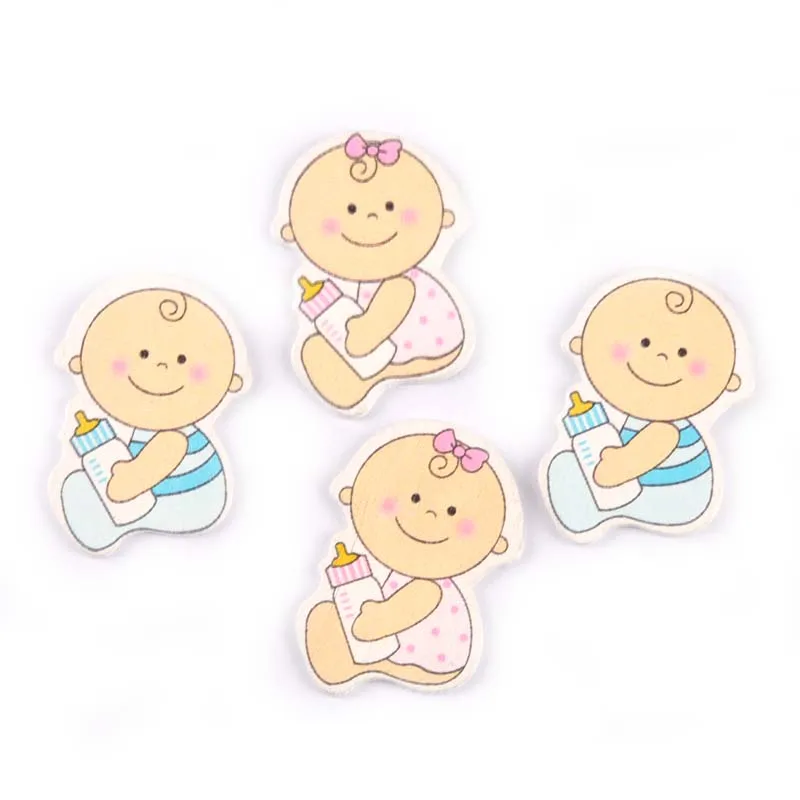 

20pcs No Holes Lovely Blue/pink Baby Painted Wood Craft DIY Scrapbooking Wooden Ornaments For Home Decoration 26x38mm M0375x